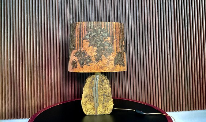 German Sculptural Ceramic Art Table Lamp With Batik Shade, 1960s