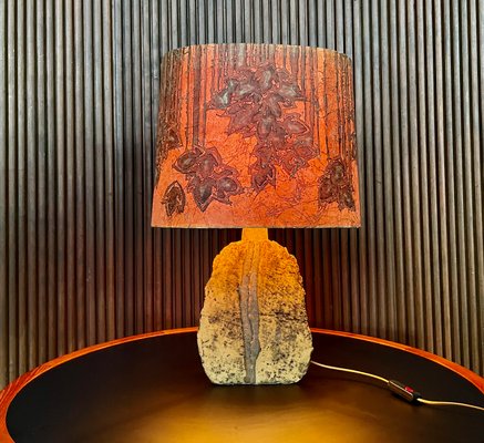 German Sculptural Ceramic Art Table Lamp With Batik Shade