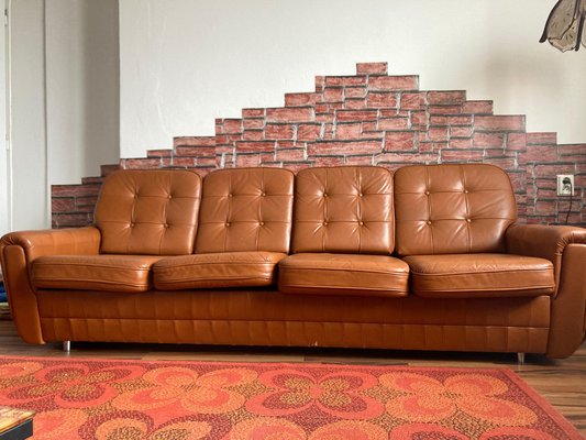 Mid century brown leather couch deals