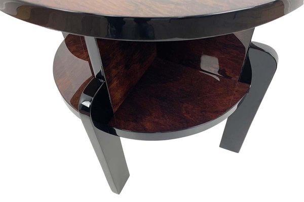 Art Deco Round Side Table in Veneer Black High Gloss Lacquer