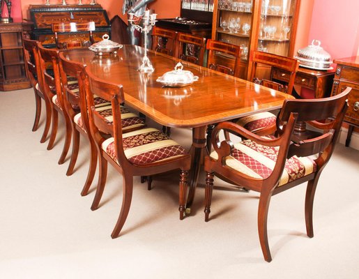 Regency Revival Twin Pillar Dining, Antique Regency Dining Table And Chairs