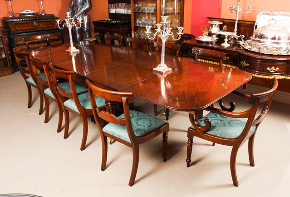 Regency Flame Mahogany Dining Table, 12 Chair Dining Room Table
