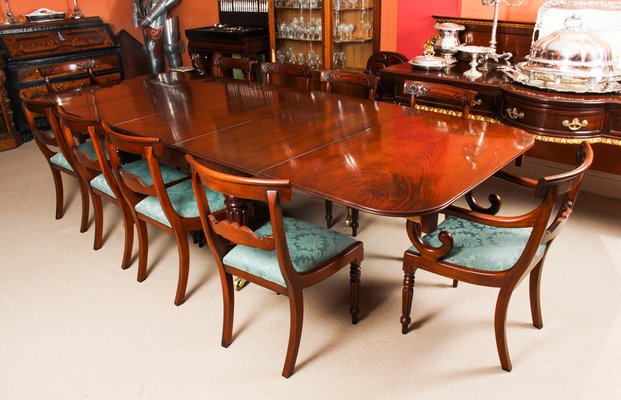 Regency Flame Mahogany Extending Dining, Antique Regency Dining Table And Chairs