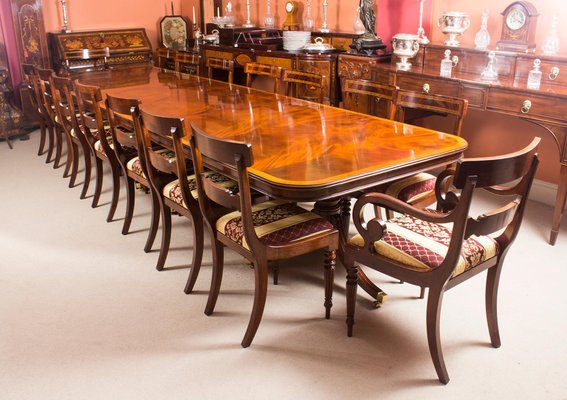Regency Style Inlaid Flame Mahogany, Mahogany Dining Room Table And Chairs