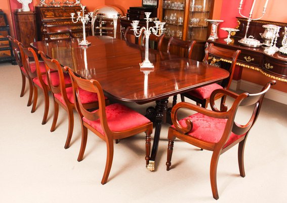 Irish Regency Twin Pillar Mahogany, Antique Regency Dining Table And Chairs