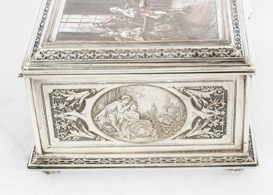 Boîte à Bijoux Ancienne En Métal Argenté Décorée - Fin Du XIXe Siècle - Occasion En Bel état