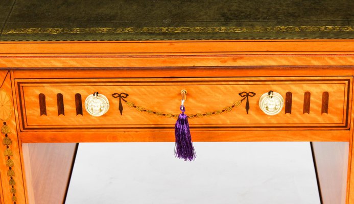 19th Century Inlaid Satinwood Writing Table Desk by Edwards