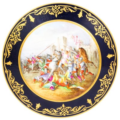 SÈVRES　セーヴル　キャビネットプレート　肖像画　アンティーク 19th Century French Sevres Cabinet Plate of Medieval Battle Scene