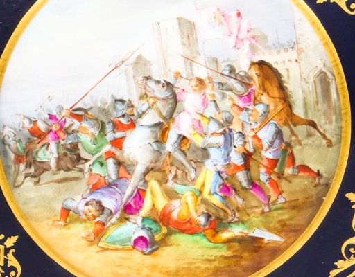 19th Century French Sevres Cabinet Plate of Medieval Battle Scene