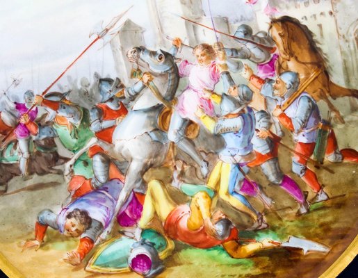 19th Century French Sevres Cabinet Plate of Medieval Battle Scene