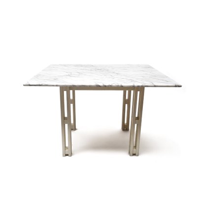 Carrara Marble Oak Square Dining Table, 1970s for sale at Pamono
