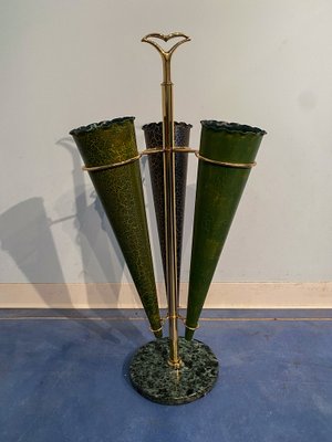 Italian Mid-Century Green Umbrella Stand with Cracked Effect