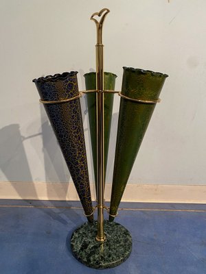 Italian Mid-Century Green Umbrella Stand with Cracked Effect