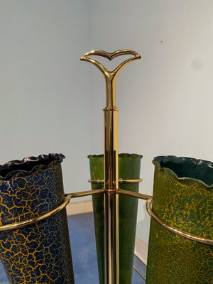 Italian Mid-Century Green Umbrella Stand with Cracked Effect