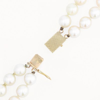 French Double Row Necklace in 18K Yellow Gold with Pearl, 1960s