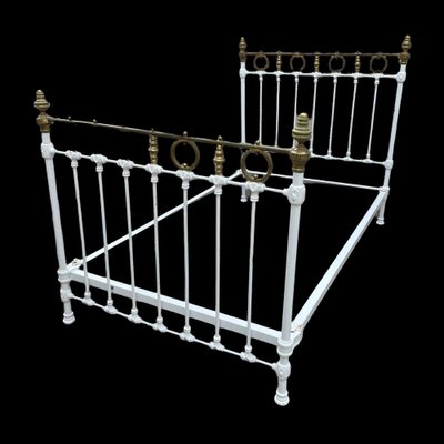 Antique Wrought Iron and White Brass Bed, 1900 for sale at Pamono