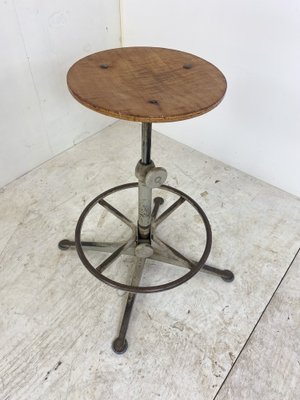 Mid-Century Italian Industrial Beech and Metal Drafting Machine Stool,  1960s for sale at Pamono
