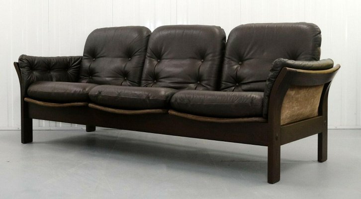 Brown Leather 3 Seater Sofa from Thams Kvalitet 1970s for sale at