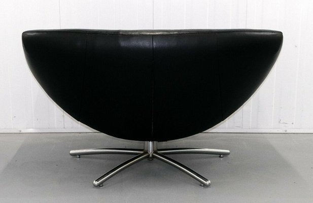 Black Leather Gigi Swivel Armchair on Chrome Legs by Gerard Van