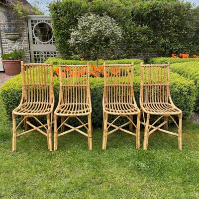 Mid Century Modern Dining Chairs In Bamboo And Rattan 1960s Set Of 4 For Sale At Pamono