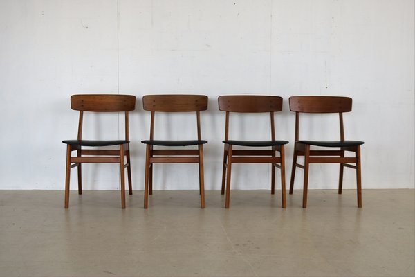 Vintage Danish Teak Dining Chairs Set, 4 Danish Teak Dining Chairs