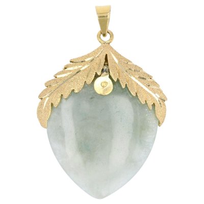 Jade Acorn Pendant in 18K Yellow Gold 