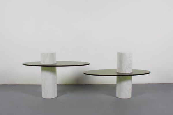 Italian Acrylic Glass and Marble Tables 1970s Set of 2 for sale