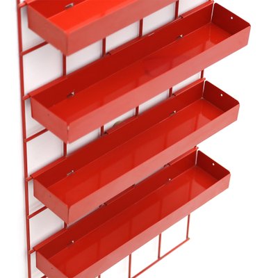 Portarobe Bookcase By Piero Polato, Red Metal Glass Shelves