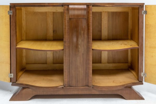 Art Deco Buffet Credenza Cabinet Walnut Marble Top with Semicircle Mirror,  1930s for sale at Pamono