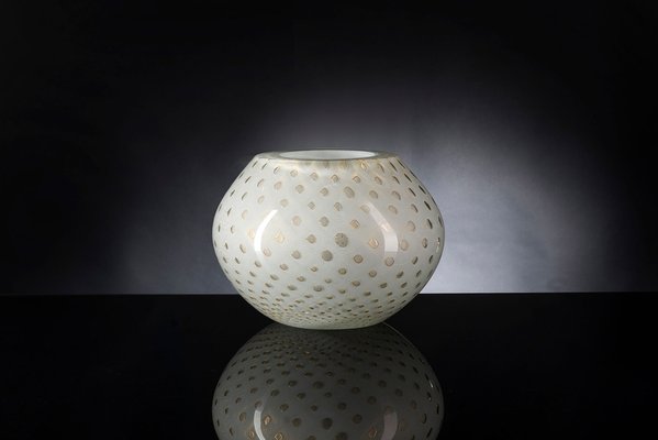 春夏新作 Italian by Vase Mocenigo Glass Murano Sphere White and Gold 工芸品