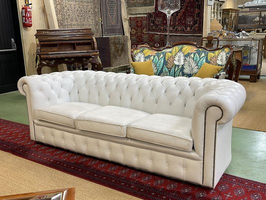 Chesterfield English White Leather, Best Leather Living Room Sets