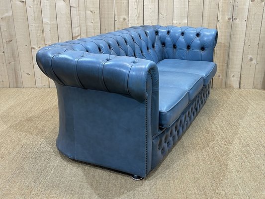 Blaues Englisches Chesterfield 3 Sitzer, Antique Blue Chesterfield Sofa