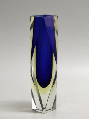 Italian Two-Tone Blue & Yellow Sommerso Murano Glass Vase