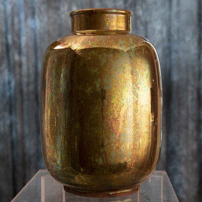Vaso dorato in ceramica smaltata di Riccardo Gatti in vendita su Pamono