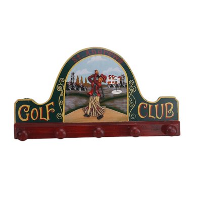 Wall Clothes Rack Hand Painted In Wood, Wooden Golf Coat Rack