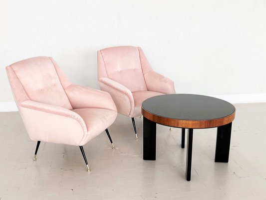 Mid Century Italian Armchairs In Soft, Pink Velvet Armchairs Uk