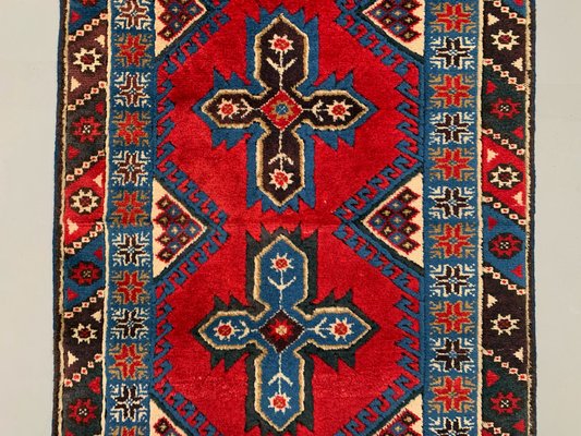 Alfombra de pasillo turca muy larga en rojo, beige y azul en venta en Pamono