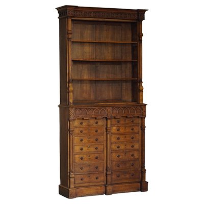 Hand Carved Oak Library Bookcase, Ethan Allen Bookcase With Drawers