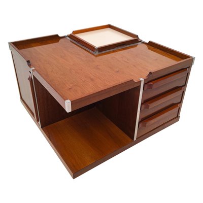 Mid Century Modern Italian Square Storage Coffee Table in Wood