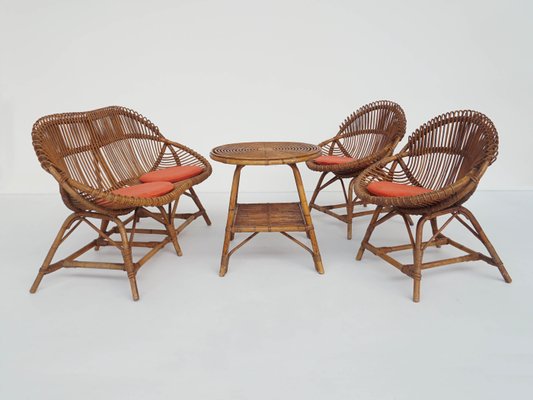 Small Italian Bamboo Living Room Set 1960s Set of 4 for sale at