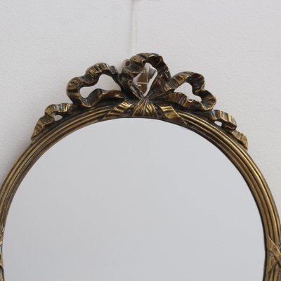 Small Mid-Century Italian Wall Mirror with Brass Frame and Ribbon