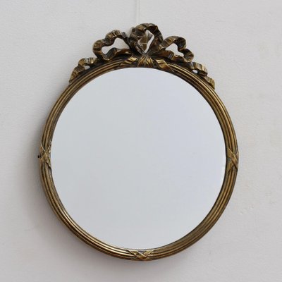 Small Mid-Century Italian Wall Mirror with Brass Frame and Ribbon