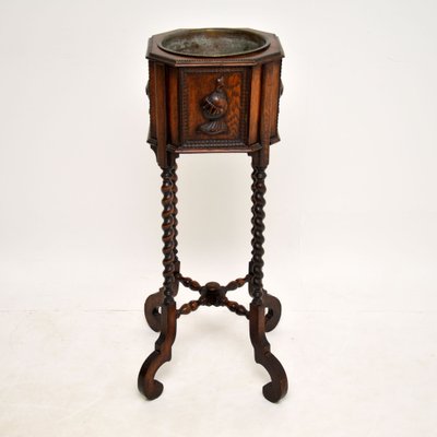Engrave Rudely Gentleman antique oak plant stand What's wrong flask Marked