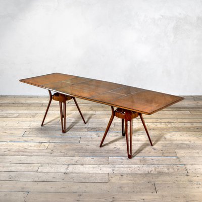 Large Dining Table with Wooden Frame and Glass Top by Osvaldo Borsani 1950s