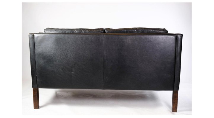 DANISH BLACK LEATHER SEAT SOFA WITH BEACH FRAME | lupon.gov.ph