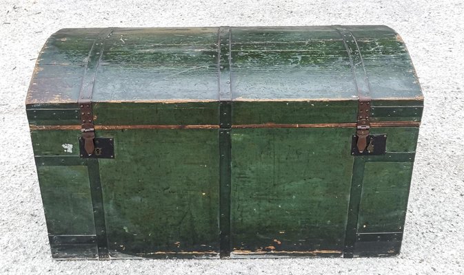 Travel Trunk in Green Varnished Wood, 1900s for sale at Pamono