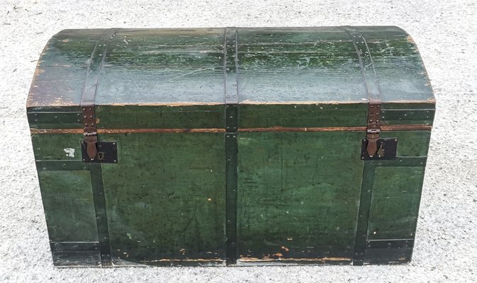 Travel Trunk in Green Varnished Wood, 1900s for sale at Pamono