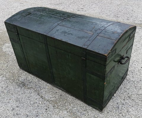 ヴィンテージ ダークグリーン トランク Travel Trunk in Green Varnished Wood, 1900s for sale at Pamono