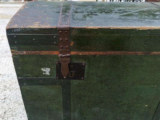 Travel Trunk in Green Varnished Wood, 1900s for sale at Pamono