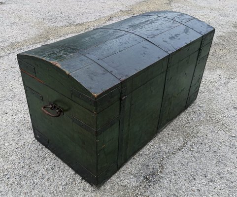 Travel Trunk in Green Varnished Wood, 1900s for sale at Pamono
